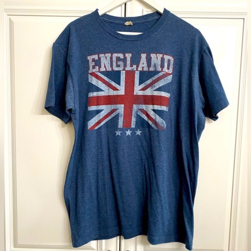 Mens Size Large Navy Short Sleeve England Graphic T-Shirt with Union Jack